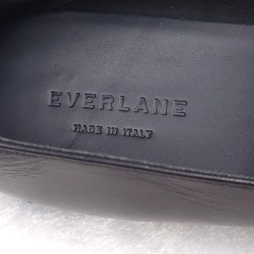 Everlane The 90's Black Leather Square Toe Round Heel Flats Loafers 9